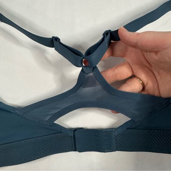 Athleta Advance Zip Front Sports Bra Size 32DD Blue Teal Gym High Impact HIIT - Picture 5 of 6